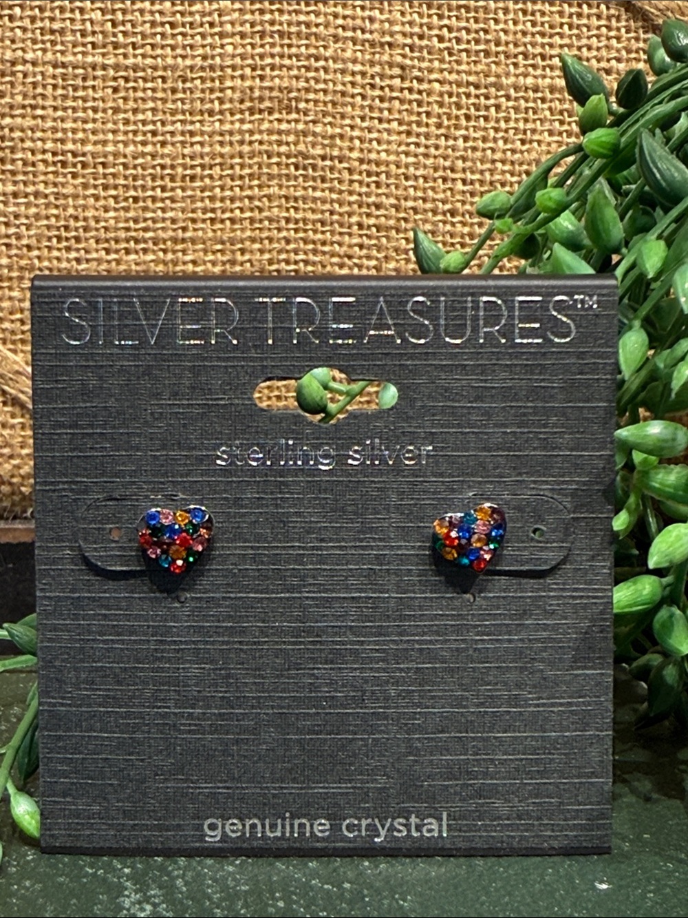 Sterling Silver Multicolor Crystal Heart Stud Earrings